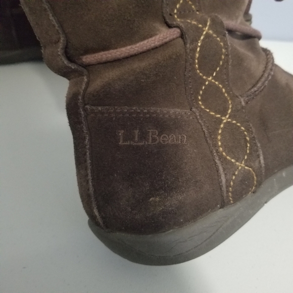 LL Bean Brown Suede Leather Zip Moccasin Winter Fleece Lined Boots Girls Size 3. - Picture 11 of 13